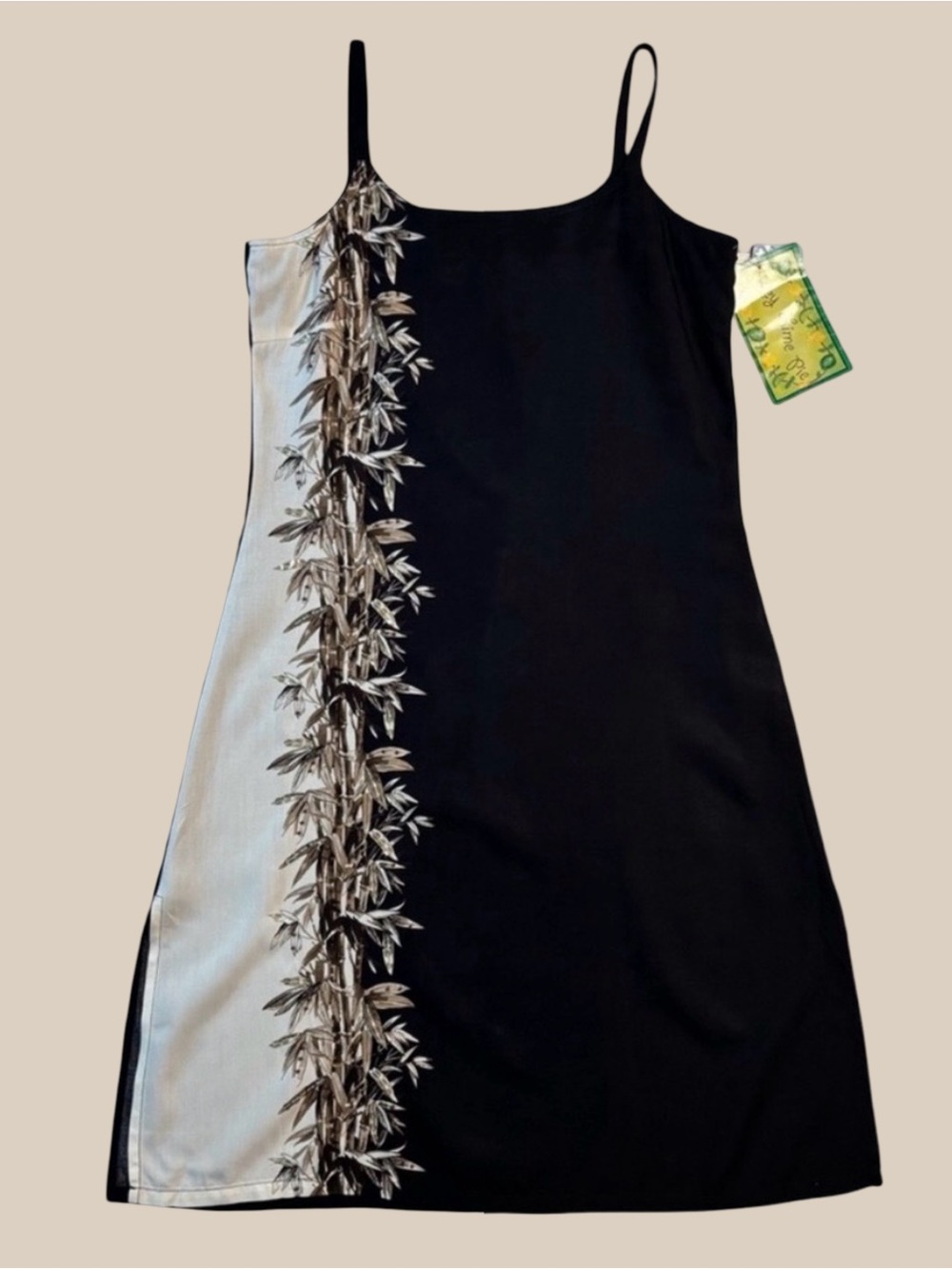 Key Lime Pie Slip Dress Black White Split Colorblock Bamboo Plant Graphic M NWT